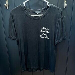 RARE Express vinateg Black Tee with White Embroidery- More Bubbles Less Troubles